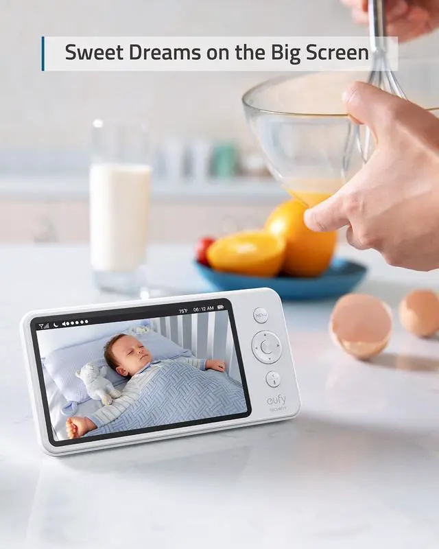 Alt view image 5 of 6 - eufy Security, Video Baby Monitor with Camera and Audio, 720p HD Resolution, Night Vision, 5" Display, 110° Wide-Angle Lens Included, Lullaby Player, Ideal for New Moms