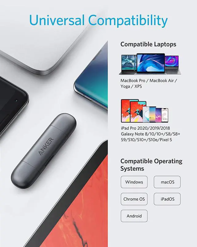 Alt view image 6 of 7 - Anker USB-C and USB 3.0 SD Card Reader, PowerExpand+ 2-in-1 Memory Card Reader with Dual Connectors, for SDXC, SDHC, SD, MMC, RS-MMC, Micro SDXC, Micro SD, Micro SDHC Card, and UHS-I Cards