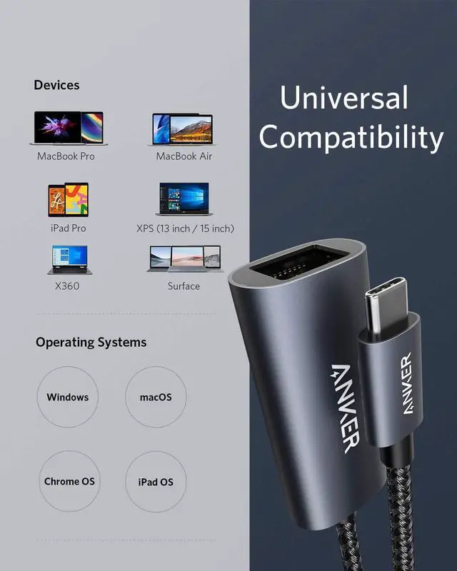 Alt view image 4 of 8 - Anker USB C to Ethernet Adapter, PowerExpand USB C to Gigabit Ethernet Adapter, Aluminum Portable USB C Adapter for MacBook Pro, MacBook Air 2018 and Later, iPad Pro 2018 and Later, XPS