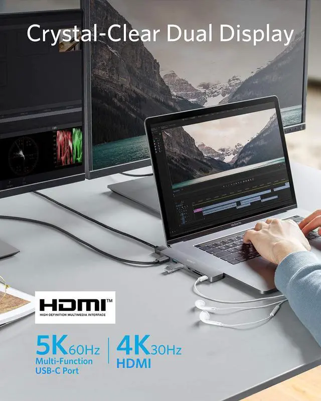 Alt view image 5 of 7 - Anker USB C Hub for MacBook, PowerExpand Direct 8-in-2 USB C Adapter Compatible with Thunderbolt 3 USB C Port, 4K HDMI Port, USB C and USB A 3.0 Data Ports, SD and microSD Card Reader, Lightning Audio