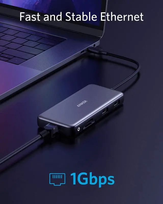 Alt view image 6 of 7 - Anker USB C Hub, PowerExpand 8-in-1 USB C Adapter, with 100W Power Delivery, 4K 60Hz HDMI Port, 10Gbps USB C and 2 USB A Data Ports, Ethernet Port, microSD and SD Card Reader, for MacBook Pro and More