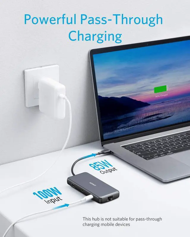Alt view image 4 of 7 - Anker USB C Hub, PowerExpand 8-in-1 USB C Adapter, with 100W Power Delivery, 4K 60Hz HDMI Port, 10Gbps USB C and 2 USB A Data Ports, Ethernet Port, microSD and SD Card Reader, for MacBook Pro and More