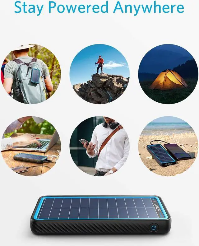 Alt view image 2 of 7 - Anker Solar Power Bank, PowerCore Solar 10000 Dual-Port Solar Charger with Flashlight, IP64 Splashproof, Dustproof for Outdoor Activities, Compatible with Smartphones
