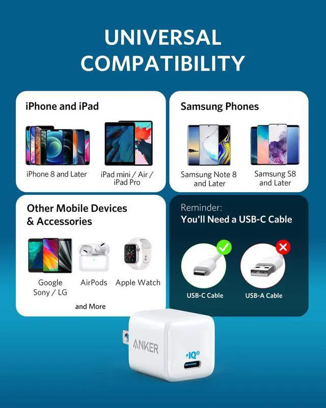 Alt view image 4 of 7 - USB C Charger, Anker Nano Charger PIQ 3.0 Durable Compact Fast Charger, PowerPort III for iPhone 12/12 Mini/12 Pro/12 Pro Max/11, Galaxy, Pixel 4/3, iPad Pro (Cable Not Included)