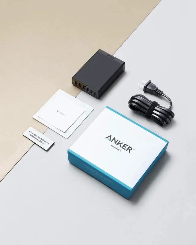 Alt view image 7 of 7 - Anker 60W 6 Port USB Charging Station, PowerPort 6 Multi USB Wall Charger for iPhone, iPad Pro/Air 2/Mini/iPod, Galaxy, LG, HTC, and More