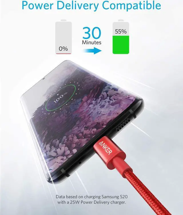 Alt view image 2 of 7 - USB C Cable, Anker 2 Pack New Nylon USB C to USB C Cable (3.3ft 60W), PD Type C Charging Cable for MacBook Pro 2020, iPad Pro, iPad Air 4, Galaxy S20, Switch, Pixel, LG and Other USB C Charger