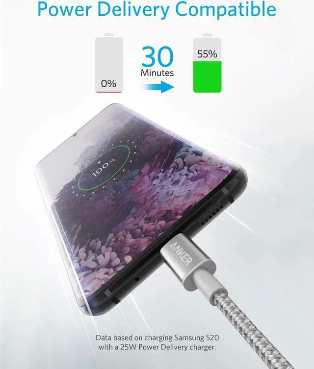 Alt view image 2 of 7 - USB C Cable, Anker 2 Pack New Nylon USB C to USB C Cable (3.3ft 60W), PD Type C Charging Cable for MacBook Pro 2020, iPad Pro, iPad Air 4, Galaxy S20, Switch, Pixel, LG and Other USB C Charger