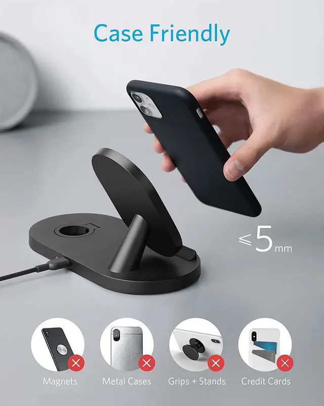 Alt view image 7 of 7 - Anker Wireless Charging Station with QC Charger, PowerWave Sense 2-in-1 Stand with Watch Charging Holder for Apple Watch SE/6/5/4/3/2/1, iPhone SE 2020, 11, 11 Pro (Watch Charging Cable Not Included)