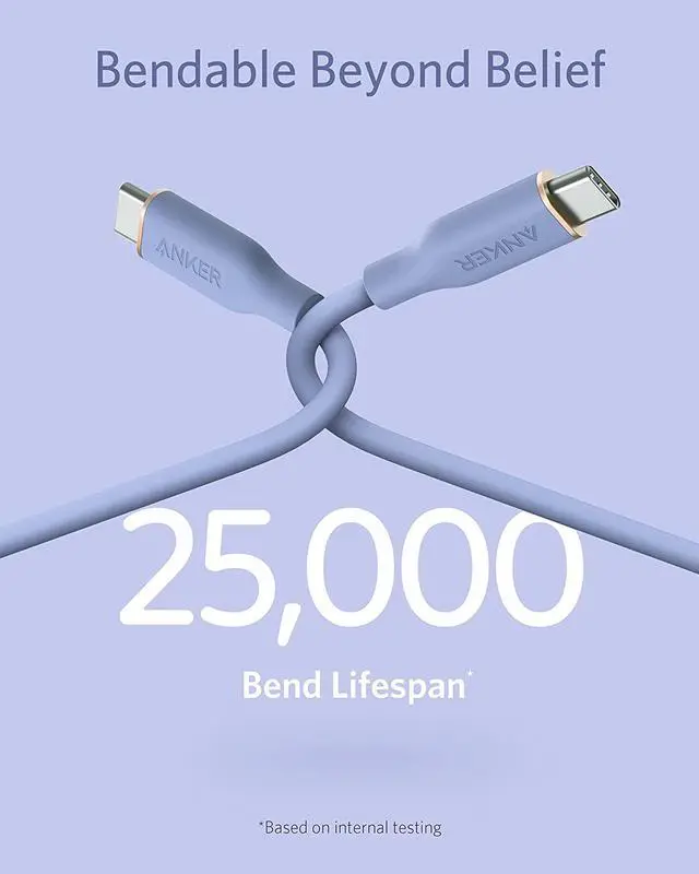 Alt view image 4 of 6 - Anker Powerline III Flow, USB C to USB C Cable 100W 6ft, Type C Charging Cable Fast Charge for MacBook Pro 2020, iPad Pro, iPad Air, Galaxy S20, Pixel, Switch, LG, and More(Lavender Grey)