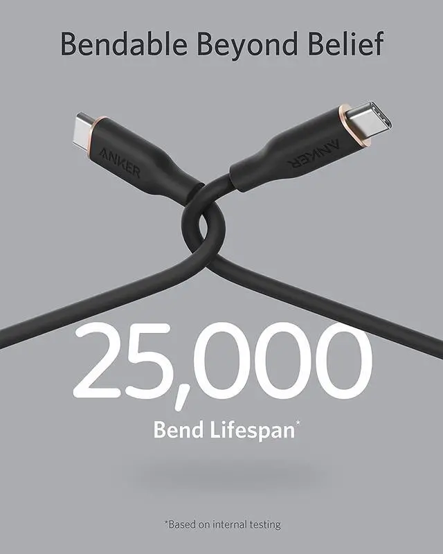 Alt view image 4 of 6 - Anker Powerline III Flow, USB C to USB C Cable 100W 6ft, Type C Charging Cable Fast Charge for MacBook Pro 2020, iPad Pro, iPad Air, Galaxy S20, Pixel, Switch, LG, and More(Midnight Black)