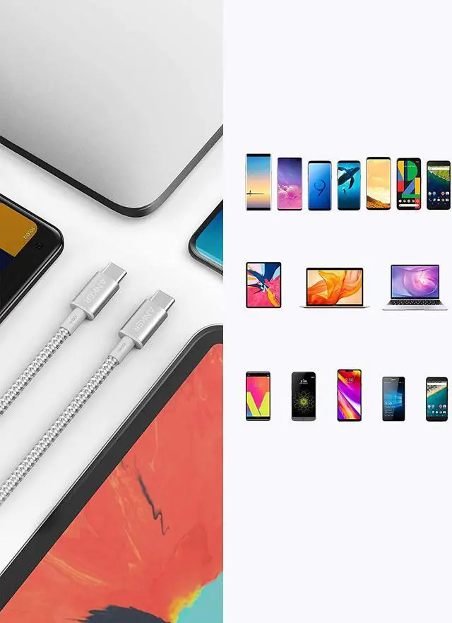 Alt view image 4 of 7 - Anker USB C Cable 100W 10ft, New Nylon USB C to USB C Cable 2.0, Type C Charging Cable Fast Charge for MacBook Pro 2020, iPad Pro 2020, iPad Air 4, Galaxy S20, Pixel, Switch, LG, and More(Silver)