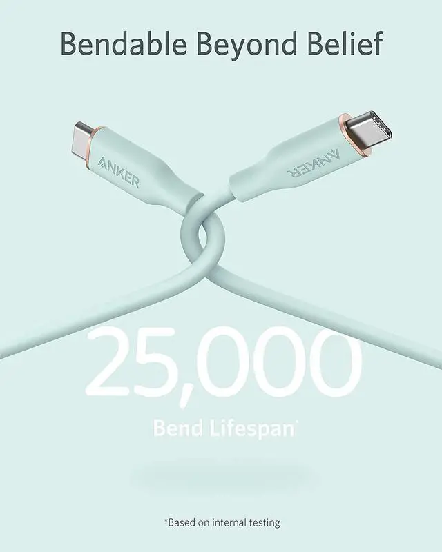 Alt view image 4 of 6 - Anker Powerline III Flow, USB C to USB C Cable 100W 3ft, Type C Charging Cable Fast Charge for MacBook Pro 2020, iPad Pro, iPad Air, Galaxy S20, Pixel, Switch, LG, and More(Mint Green)