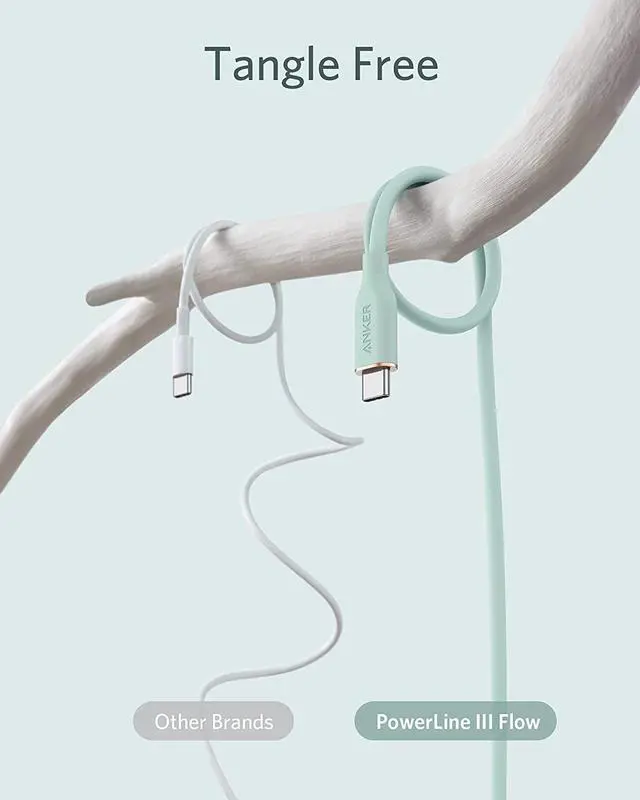 Alt view image 6 of 6 - Anker Powerline III Flow, USB C to USB C Cable 100W 3ft, Type C Charging Cable Fast Charge for MacBook Pro 2020, iPad Pro, iPad Air, Galaxy S20, Pixel, Switch, LG, and More(Mint Green)