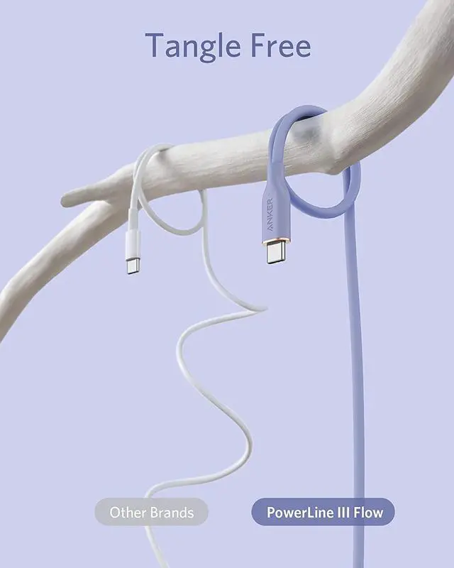 Alt view image 6 of 6 - Anker Powerline III Flow, USB C to USB C Cable 100W 6ft, Type C Charging Cable Fast Charge for MacBook Pro 2020, iPad Pro, iPad Air, Galaxy S20, Pixel, Switch, LG, and More(Lavender Grey)