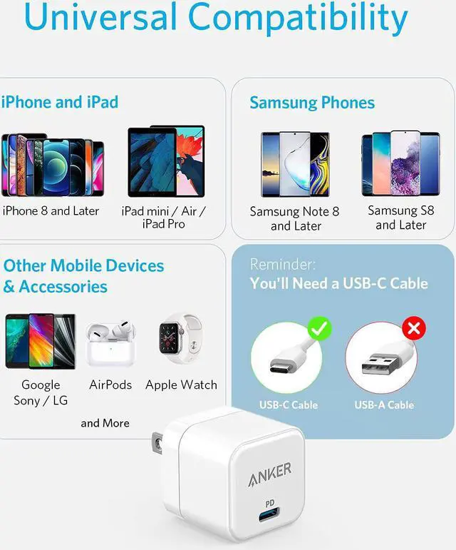 Alt view image 6 of 7 - USB C Charger, Anker 3-Pack 20W Fast Charger with Foldable Plug, PowerPort III 20W Cube Charger for for iPhone 13/13 Mini/13 Pro/13 Pro Max/12, Galaxy, Pixel 4/3, iPad/iPad Mini (Cable Not Included)