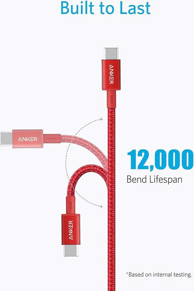Alt view image 5 of 7 - Anker USB C Cable 100W 10ft, New Nylon USB C to USB C Cable 2.0, Type C Charging Cable Fast Charge for MacBook Pro 2020, iPad Pro 2020, iPad Air 4, Galaxy S20, Pixel, Switch, LG, and More(Red)