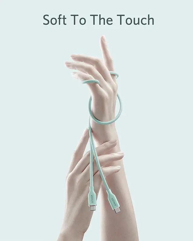 Alt view image 2 of 6 - Anker Powerline III Flow, USB C to USB C Cable 100W 6ft, Type C Charging Cable Fast Charge for MacBook Pro 2020, iPad Pro, iPad Air, Galaxy S20, Pixel, Switch, LG, and More(Mint Green)