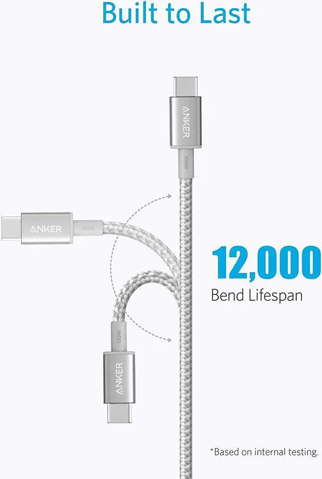 Alt view image 5 of 7 - Anker USB C Cable 100W 10ft, New Nylon USB C to USB C Cable 2.0, Type C Charging Cable Fast Charge for MacBook Pro 2020, iPad Pro 2020, iPad Air 4, Galaxy S20, Pixel, Switch, LG, and More(Silver)