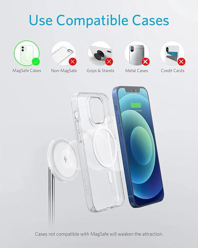 Alt view image 5 of 8 - Anker Wireless Charging Stand, PowerWave 2-in-1 Magnetic Stand Lite with 5 ft USB-C Cable, Charging Stand Only for iPhone 12/12 Pro / 12 Pro Max / 12 Mini and AirPods 2 / Pro (No AC Adapter)