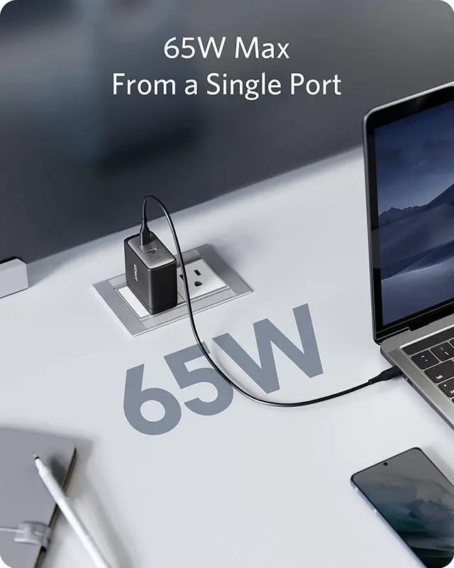 Alt view image 4 of 7 - Anker USB C Charger, PowerPort III 65W 2-Port PPS Fast Charger Adapter, Foldable Compact Charger for MacBook Pro/Air, iPad Pro, Galaxy S20/S10, Dell XPS 13, Note 20/10+, iPhone 12/Pro, Pixel, and More