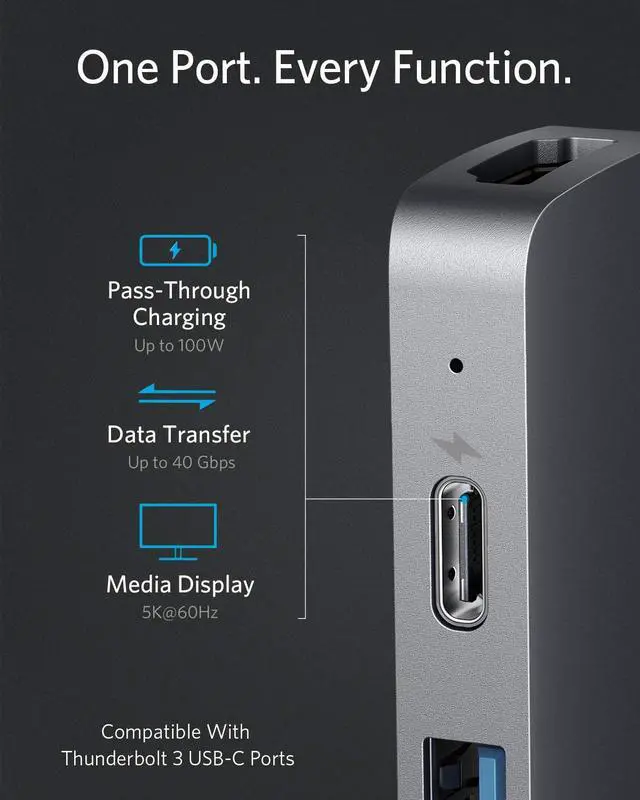 Alt view image 4 of 7 - Anker USB C Hub for MacBook, PowerExpand Direct 7-in-2 USB C Adapter Compatible with Thunderbolt 3 USB C Port, 100W Power Delivery, 4K HDMI, USB C and 2 USB A Data Ports, SD and microSD Card Reader