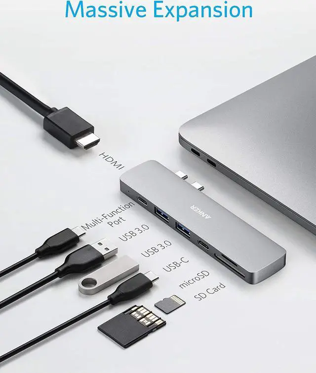 Alt view image 3 of 7 - Anker USB C Hub for MacBook, PowerExpand Direct 7-in-2 USB C Adapter Compatible with Thunderbolt 3 USB C Port, 100W Power Delivery, 4K HDMI, USB C and 2 USB A Data Ports, SD and microSD Card Reader