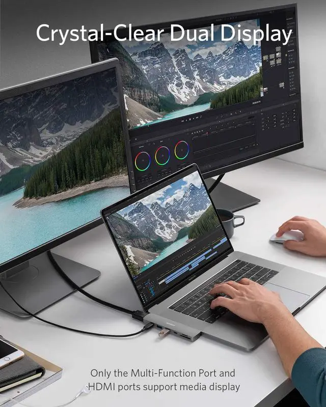 Alt view image 5 of 7 - Anker USB C Hub for MacBook, PowerExpand Direct 7-in-2 USB C Adapter Compatible with Thunderbolt 3 USB C Port, 100W Power Delivery, 4K HDMI, USB C and 2 USB A Data Ports, SD and microSD Card Reader