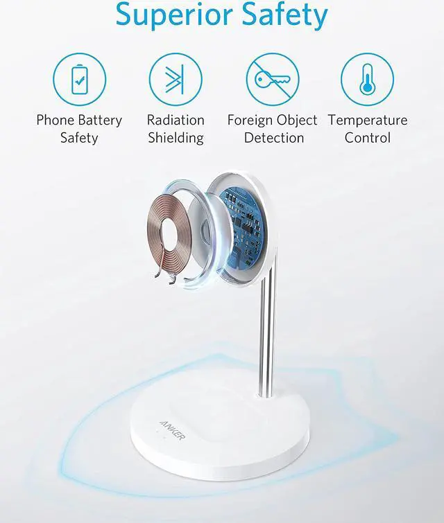 Alt view image 7 of 8 - Anker Wireless Charging Stand, PowerWave 2-in-1 Magnetic Stand Lite with 5 ft USB-C Cable, Charging Stand Only for iPhone 12/12 Pro / 12 Pro Max / 12 Mini and AirPods 2 / Pro (No AC Adapter)