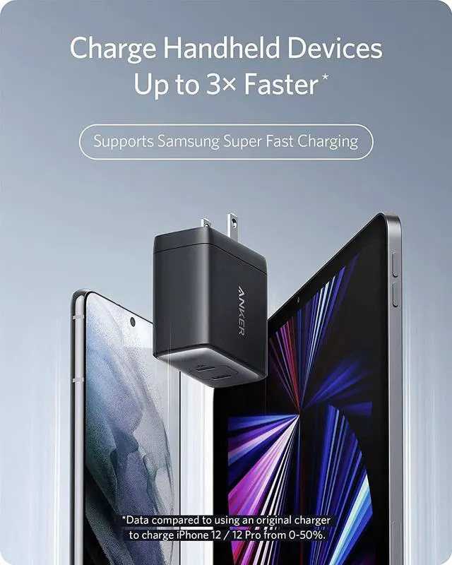 Alt view image 5 of 7 - Anker USB C Charger, PowerPort III 65W 2-Port PPS Fast Charger Adapter, Foldable Compact Charger for MacBook Pro/Air, iPad Pro, Galaxy S20/S10, Dell XPS 13, Note 20/10+, iPhone 12/Pro, Pixel, and More