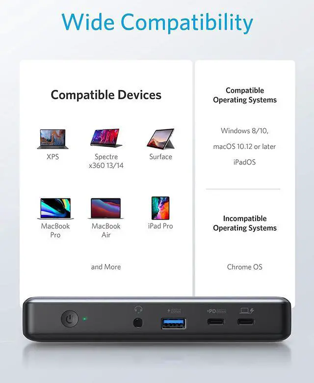 Alt view image 7 of 7 - Anker USB C Docking Station, PowerExpand 9-in-1 USB-C PD Dock, 60W Charging for Laptop, 20W Power Delivery Charging, 4K HDMI and DisplayPort, USB 3.0 and USB 2.0 Data, Gigabit Ethernet, 3.5 mm Audio
