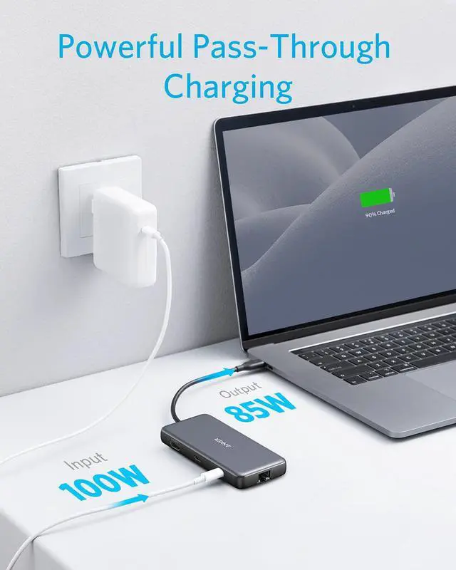 Alt view image 4 of 7 - Anker USB C Hub, PowerExpand 8-in-1 USB C Adapter, with 100W Power Delivery, 4K 60Hz HDMI Port, 10Gbps USB C and 2 USB A Data Ports, Ethernet Port, microSD and SD Card Reader, for MacBook Pro and More