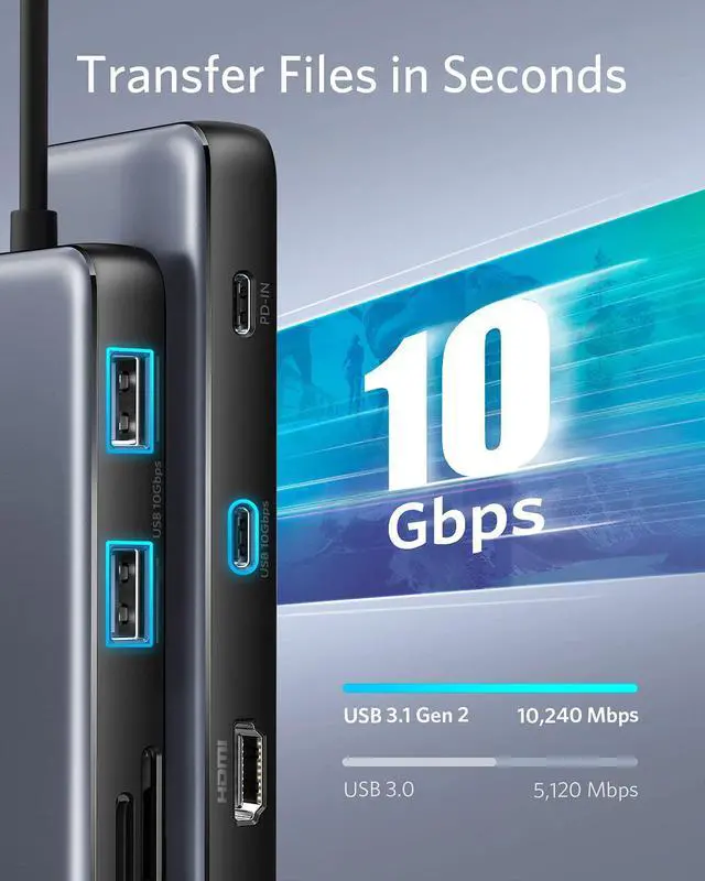 Alt view image 3 of 7 - Anker USB C Hub, PowerExpand 8-in-1 USB C Adapter, with 100W Power Delivery, 4K 60Hz HDMI Port, 10Gbps USB C and 2 USB A Data Ports, Ethernet Port, microSD and SD Card Reader, for MacBook Pro and More