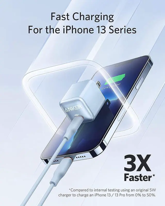 Alt view image 2 of 6 - Anker 511 Charger, Anker Nano Pro, 20W PIQ 3.0 Durable Compact Fast Charger, USB C Charger for iPhone 13/13 Mini/13 Pro/13 Pro Max/12, iPad/iPad Mini, Pixel, and More(Cable Not Included) Glacier Blue