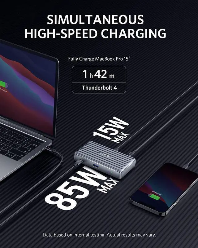 Alt view image 3 of 6 - Anker PowerExpand 5-in-1 Thunderbolt 4 Mini Dock, Max 85W Charging for Laptop, Max 15W Charging for Phone, Single 8K@30Hz or Dual 4K@60Hz Display, USB 3.1 Gen 2 Port, for MacBook Pro / Air, and More