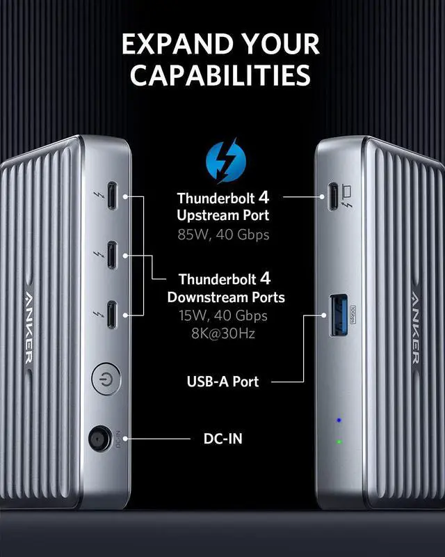 Alt view image 2 of 6 - Anker PowerExpand 5-in-1 Thunderbolt 4 Mini Dock, Max 85W Charging for Laptop, Max 15W Charging for Phone, Single 8K@30Hz or Dual 4K@60Hz Display, USB 3.1 Gen 2 Port, for MacBook Pro / Air, and More