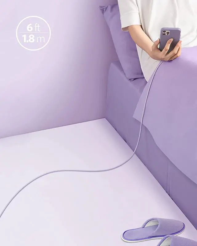 Alt view image 6 of 6 - Anker Powerline III Flow, USB C to Lightning Cable for iPhone 12 Pro Max / 12/11 Pro/XS/XR / 8 Plus, AirPods Pro, (6 ft) [MFi Certified] Supports Power Delivery, Silica Gel (Light Purple)