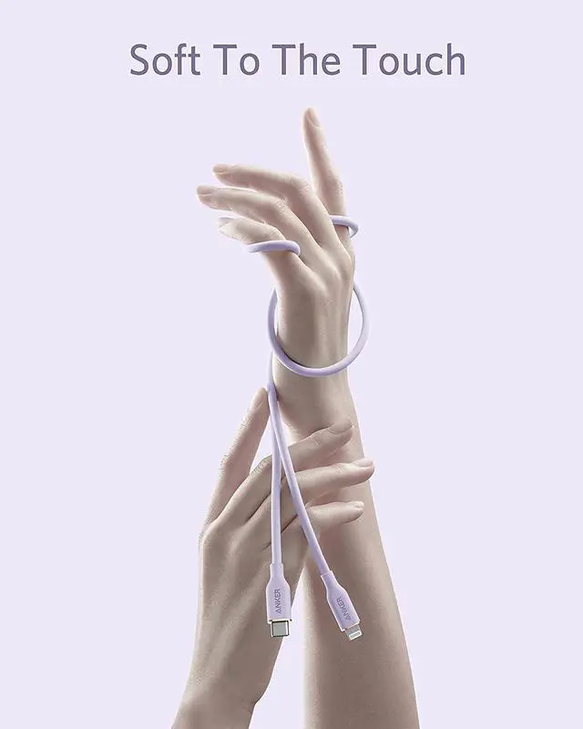 Alt view image 2 of 6 - Anker Powerline III Flow, USB C to Lightning Cable for iPhone 12 Pro Max / 12/11 Pro/XS/XR / 8 Plus, AirPods Pro, (6 ft) [MFi Certified] Supports Power Delivery, Silica Gel (Light Purple)