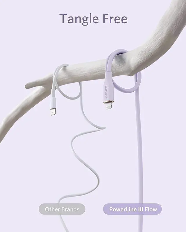 Alt view image 4 of 6 - Anker Powerline III Flow, USB C to Lightning Cable for iPhone 12 Pro Max / 12/11 Pro/XS/XR / 8 Plus, AirPods Pro, (6 ft) [MFi Certified] Supports Power Delivery, Silica Gel (Light Purple)