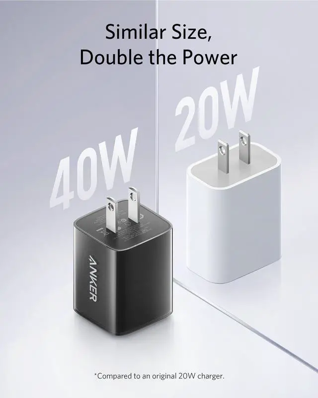 Alt view image 5 of 6 - Anker 521 Charger (Nano Pro), Anker Nano Pro, 40W PIQ 3.0 Dual Port Compact Fast Charger, USB C Charger for iPhone 13/13 Mini/13 Pro/13 Pro Max/12, iPad Mini, MacBook Air, and More, Glacier Blue