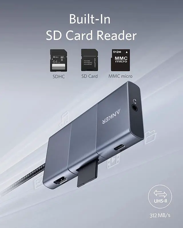 Alt view image 7 of 14 - Anker USB C Hub, PowerExpand 6-in-1 USB-C Adapter, with 4K@60Hz HDMI, 100W Power Delivery, 10 Gbps USB C and 2 USB A Ports, SD Card Reader and 3.5mm Audio, for MacBook Air, MacBook Pro, XPS, and More