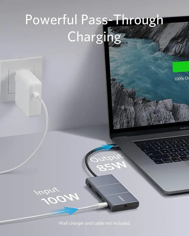 Alt view image 4 of 14 - Anker USB C Hub, PowerExpand 6-in-1 USB-C Adapter, with 4K@60Hz HDMI, 100W Power Delivery, 10 Gbps USB C and 2 USB A Ports, SD Card Reader and 3.5mm Audio, for MacBook Air, MacBook Pro, XPS, and More
