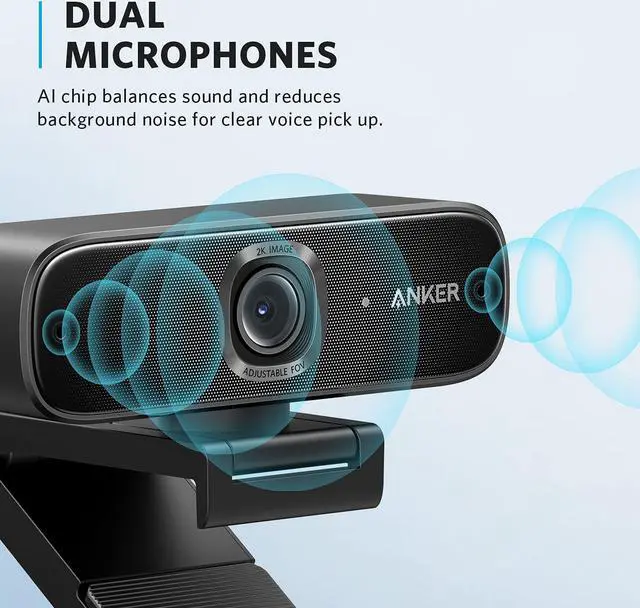 Alt view image 3 of 6 - Anker PowerConf C302 Smart Full HD Webcam, AI-Powered Framing & Autofocus, 2K Webcam with Noise-Cancelling Microphones, Adjustable FoV, HDR, 30 FPS, Low-Light Correction, Streaming