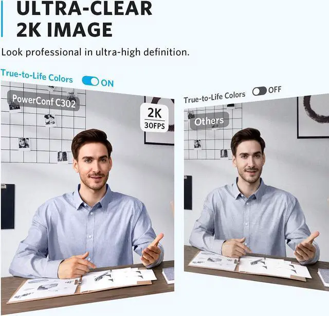 Alt view image 2 of 6 - Anker PowerConf C302 Smart Full HD Webcam, AI-Powered Framing & Autofocus, 2K Webcam with Noise-Cancelling Microphones, Adjustable FoV, HDR, 30 FPS, Low-Light Correction, Streaming