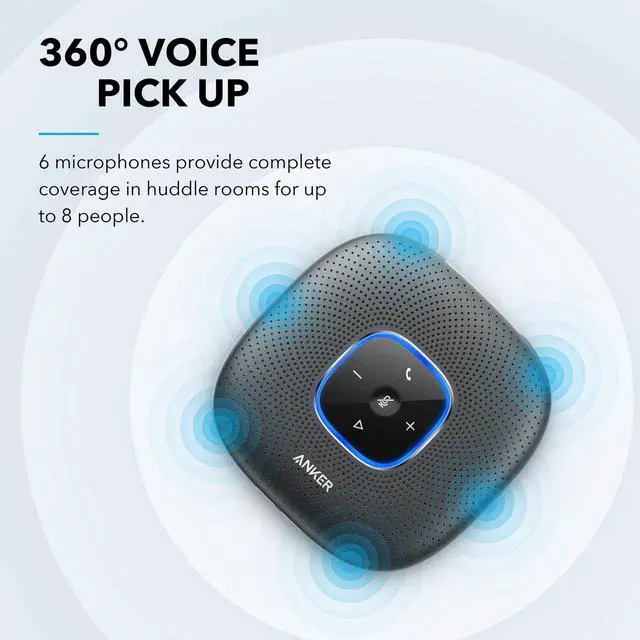 Alt view image 2 of 7 - Anker PowerConf+ Bluetooth Speakerphone with Bluetooth Dongle, 6 Mics, Enhanced Voice Pickup, 24H Call Time, Bluetooth 5, USB C, Conference Speaker, Compatible with Leading Platforms, for Home Office