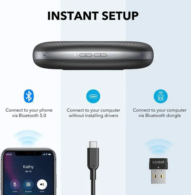 Alt view image 5 of 7 - Anker PowerConf+ Bluetooth Speakerphone with Bluetooth Dongle, 6 Mics, Enhanced Voice Pickup, 24H Call Time, Bluetooth 5, USB C, Conference Speaker, Compatible with Leading Platforms, for Home Office