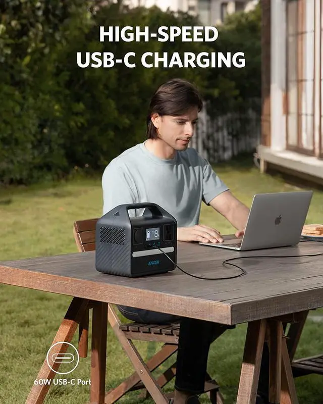 Alt view image 5 of 6 - Anker 521 Portable Power Station (PowerHouse 256Wh), 6-Port PowerHouse 200W/256Wh with Solar Generator, 2 AC Outlets, 60W USB-C Power Delivery Output, LED Light for Outdoor RV, Emergencies and More
