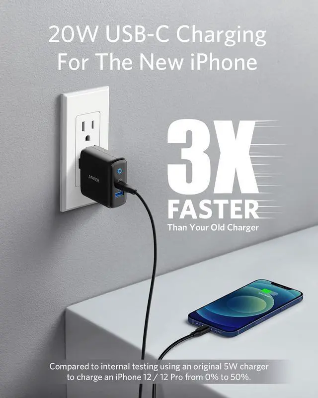 Alt view image 2 of 7 - USB C Charger, Anker 32W 2 Port Charger with 20W USB C Power Adapter, PowerPort PD 2 with Foldable Plug for iPad/iPad Mini, for iPhone 13/13 Mini/13 Pro/13 Pro Max/12/11, Pixel, Galaxy, and More