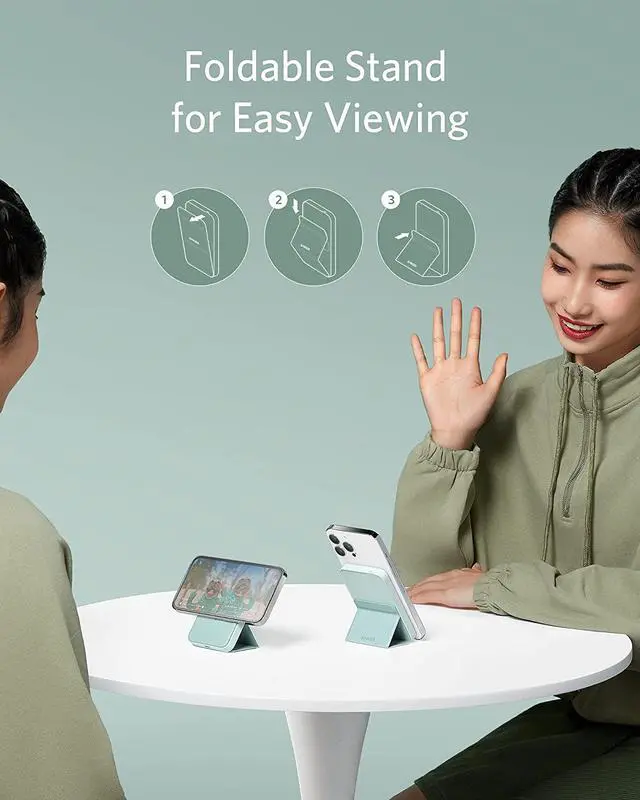 Alt view image 3 of 6 - Anker 622 Magnetic Battery (MagGo), 5000mAh Foldable Magnetic Wireless Portable Charger and USB-C for iPhone 14/13/12 Series (Buds Green)