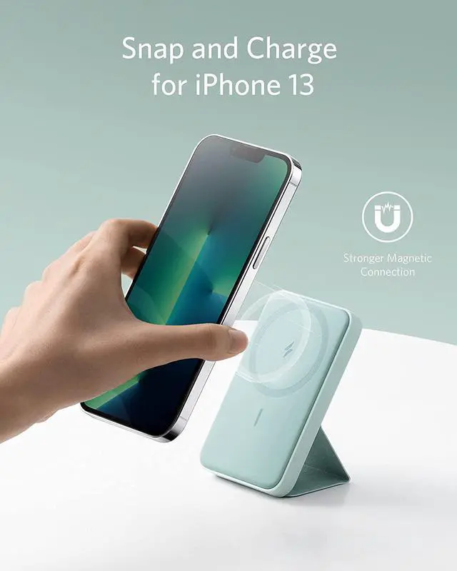 Alt view image 2 of 6 - Anker 622 Magnetic Battery (MagGo), 5000mAh Foldable Magnetic Wireless Portable Charger and USB-C for iPhone 14/13/12 Series (Buds Green)