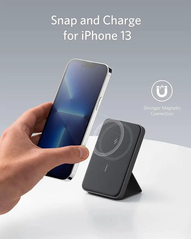 Alt view image 2 of 6 - Anker 622 Magnetic Battery (MagGo), 5000mAh Foldable Magnetic Wireless Portable Charger and USB-C for iPhone 15/14/13/12 Series ( Black)